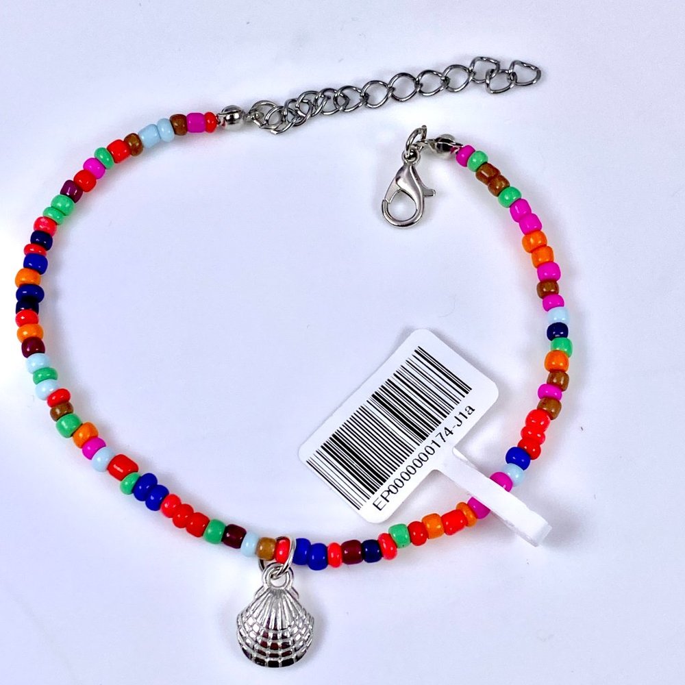 Silver-plated Seashell Multi-color Beaded Anklet